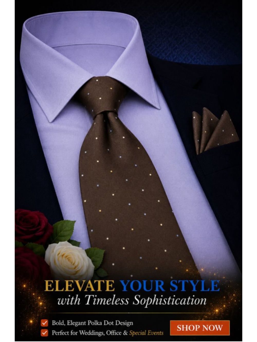 Roland Brown Polka Dot Men's Silk Tie One Size